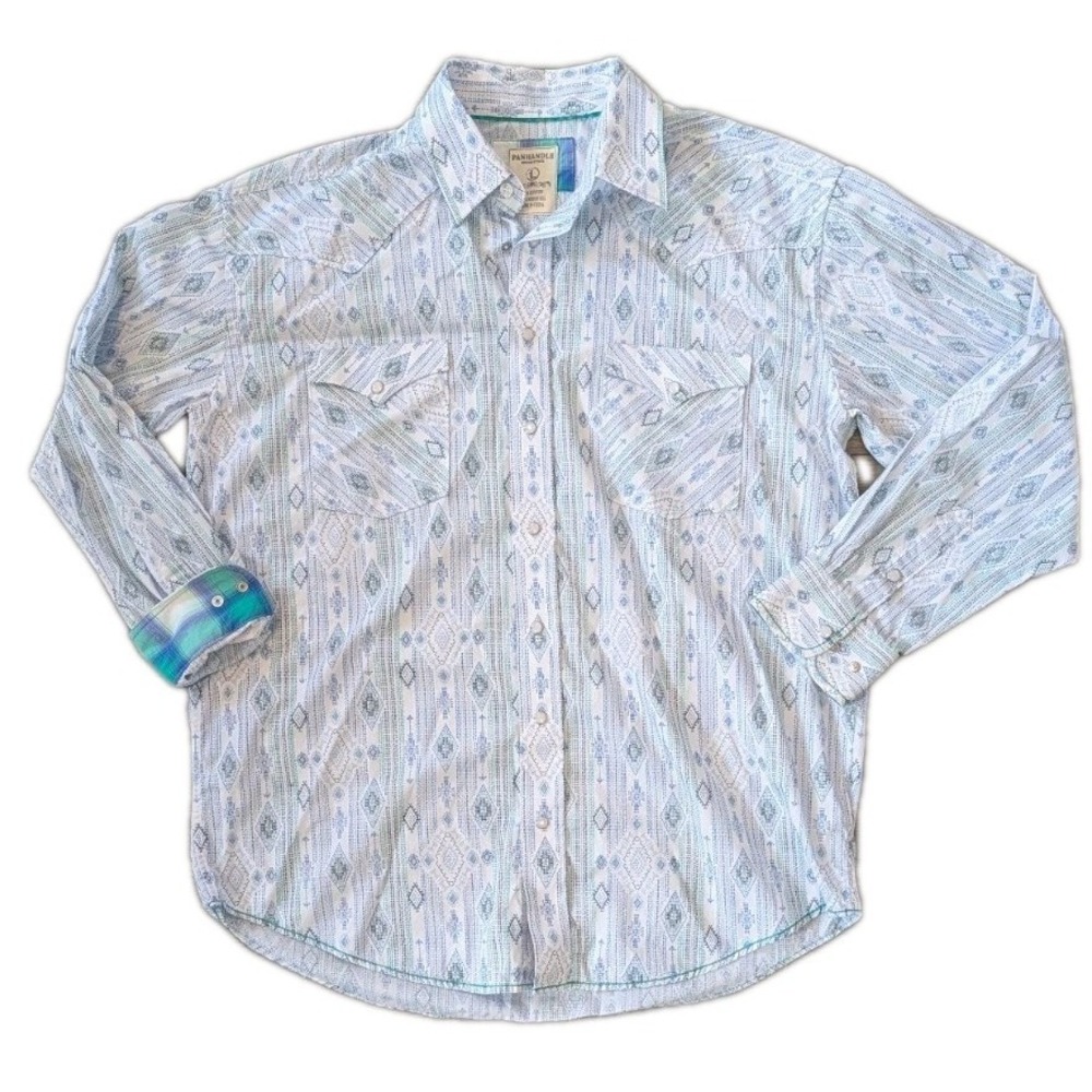 Panhandle Rough Stock L Long Slv Aztec Pearl Snap Western Cowboy Flip Cuff Rodeo